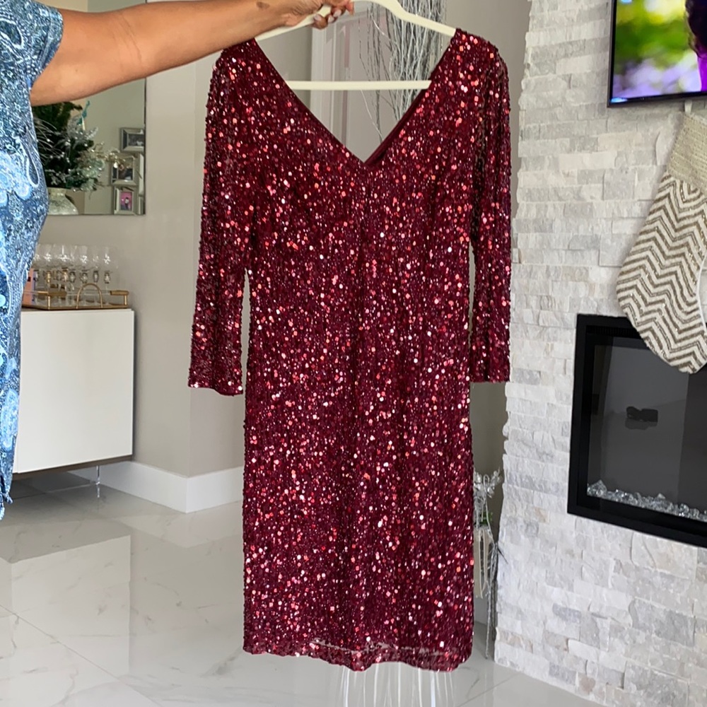 Cranberry sequin stretchable long sleeve dress size 12